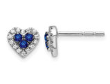 1/4 Carat (ctw) Natural Blue Sapphire Heart Earrings in 14K White Gold with Diamonds